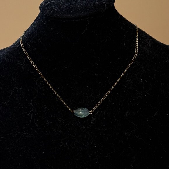 2/$20, Natural Teal Fluorite Short Necklace, Genuine Gemstone & Bronze Chain - Picture 3 of 11